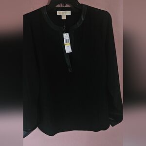 Michael Kors Black Faux-Leather Trim Blouse